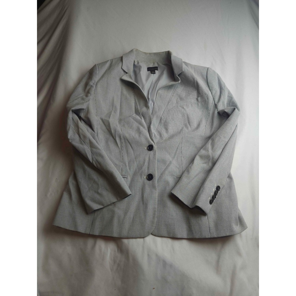 Ann Taylor Factory Womens Blue White Pinstripe Blazer Jacket Size 12 Rayon Blend